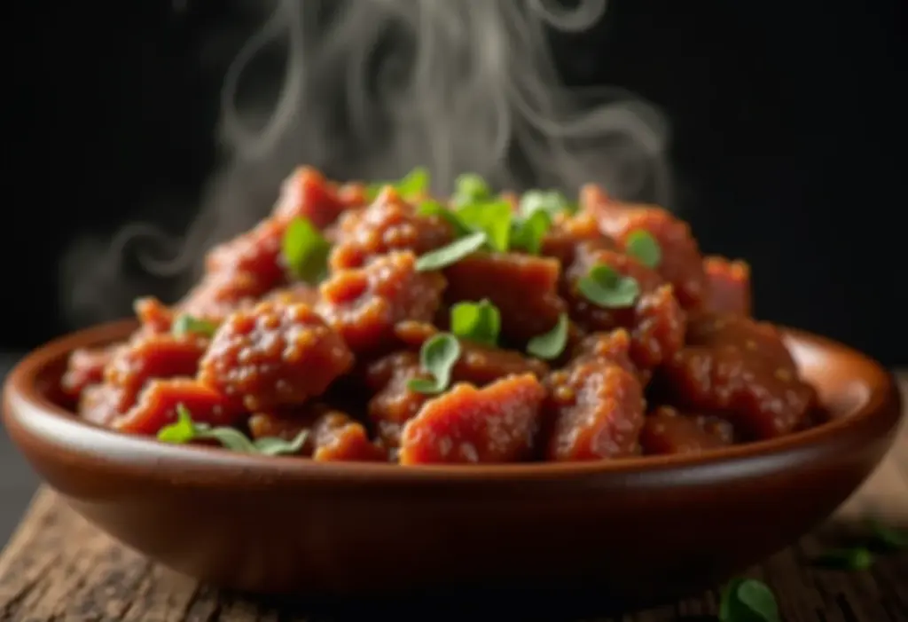 Carne suculenta temperada com Bahar, derretendo na boca