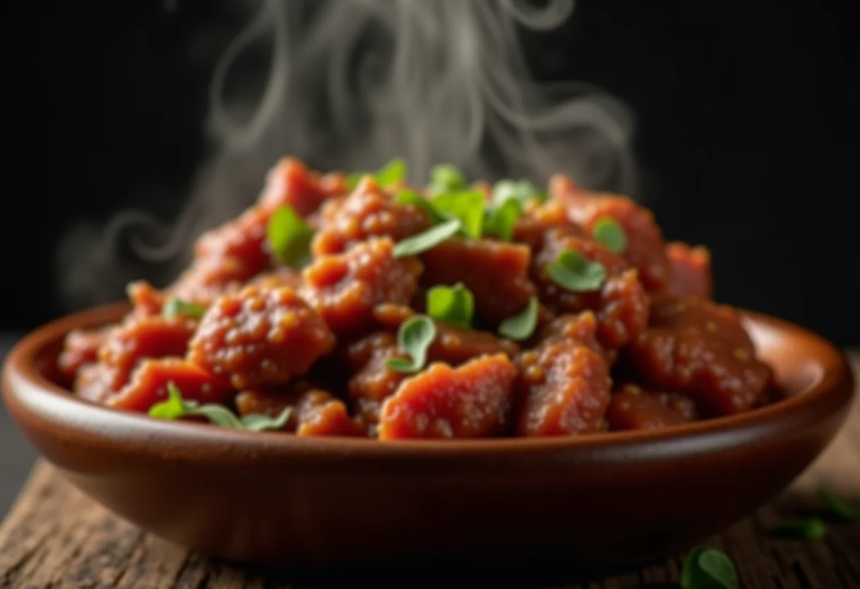 Carne suculenta temperada com Bahar, derretendo na boca