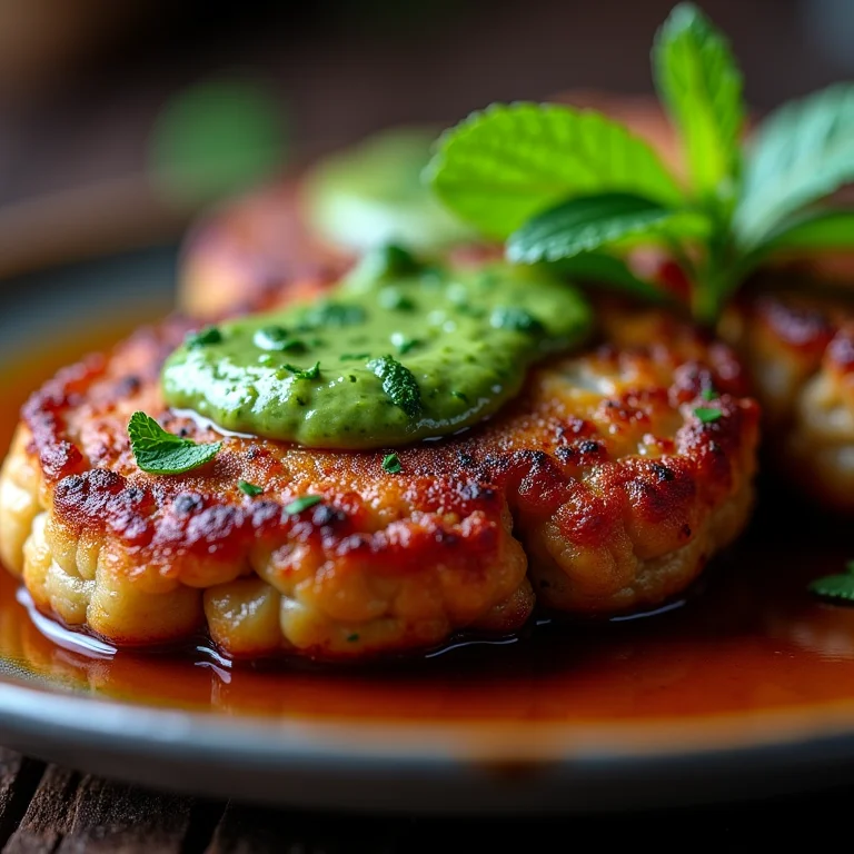 Carneiro assado com molho de menta.