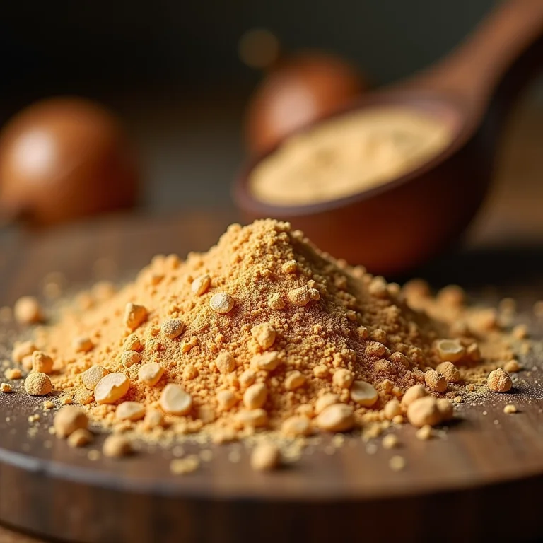 Cebola em pó caseira sendo feita com cebolas secas.