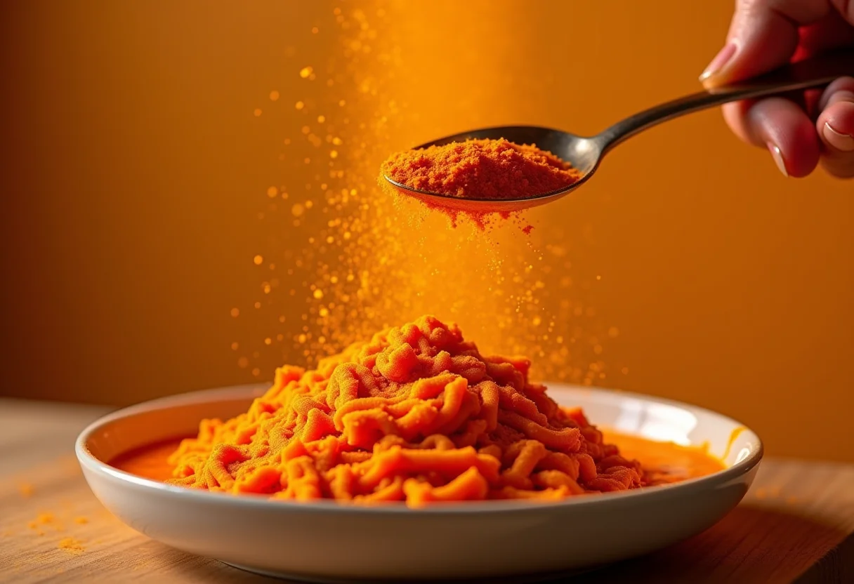 Cenoura em pó sendo usada em diferentes pratos.