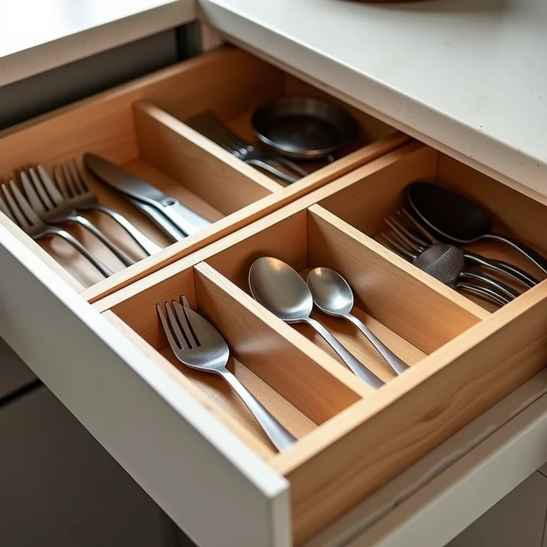 Cestos organizadores de gavetas para talheres e utensílios.