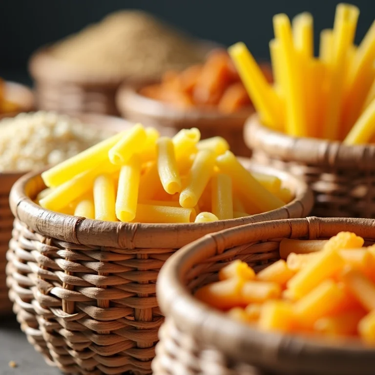 Cestos organizando diferentes categorias de alimentos.