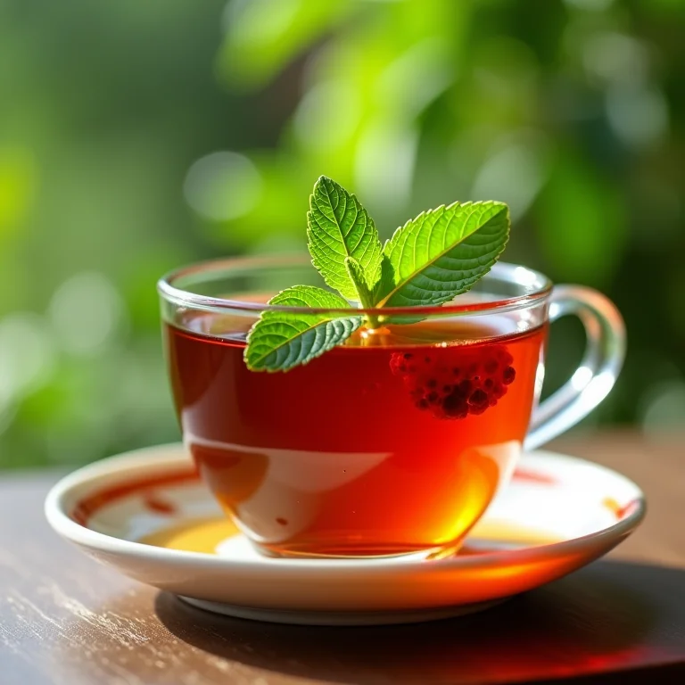 Chá de folha de amora com hortelã fresca