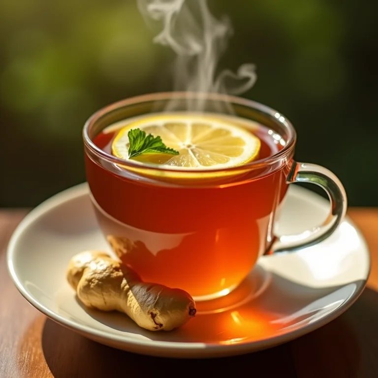 Chá de folha de amora com limão e gengibre