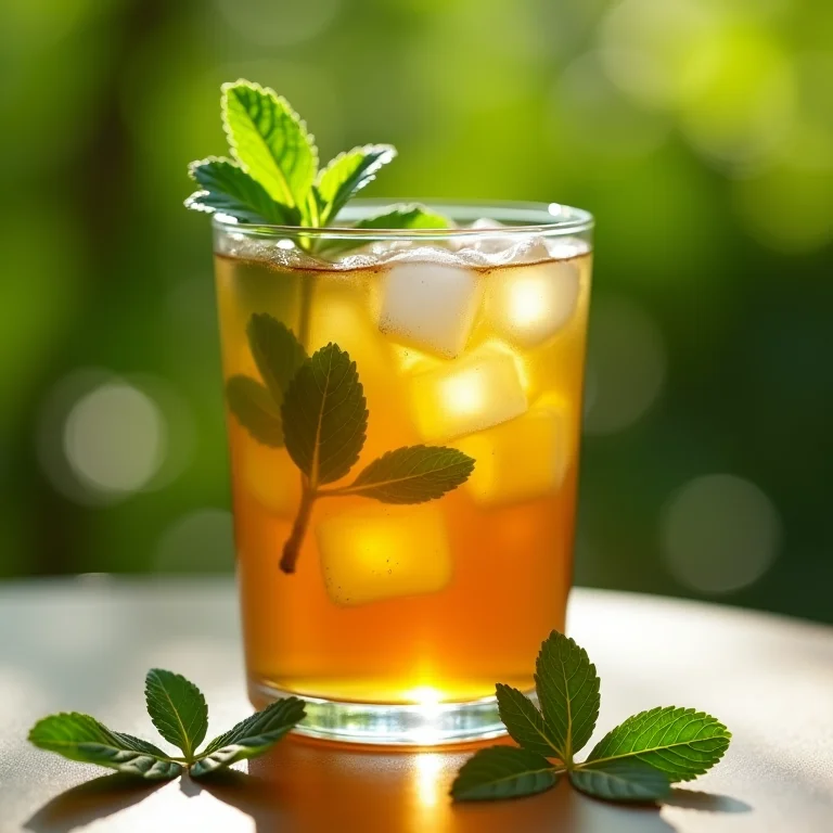 Chá de oliveira gelado com hortelã, refrescância e bem-estar.