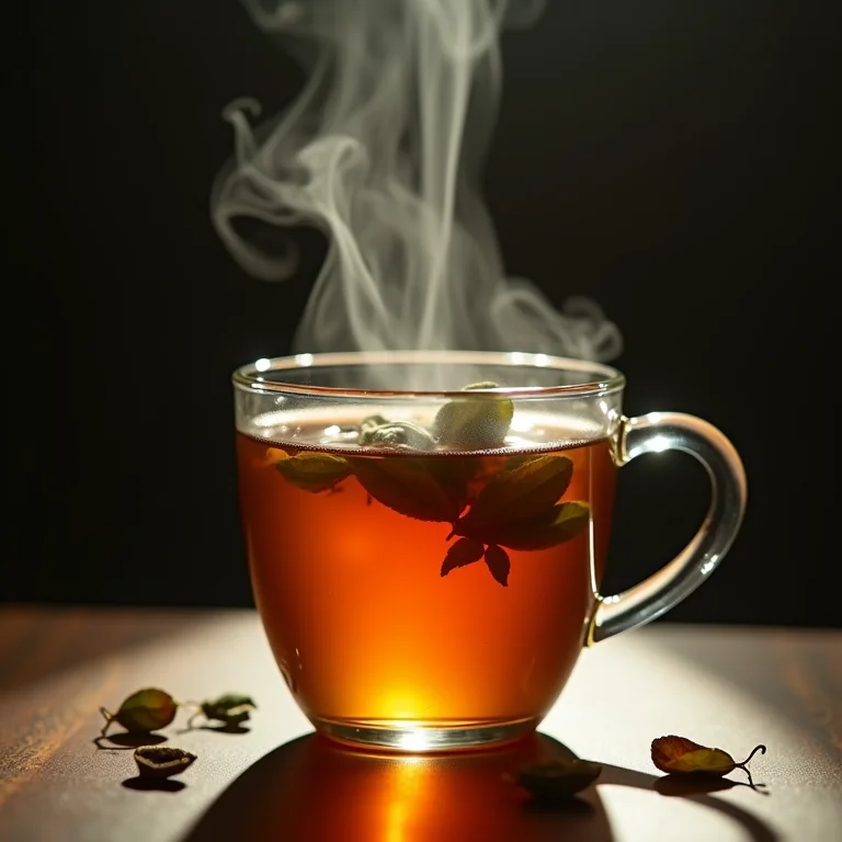 Chá de poejo sendo servido em copo de vidro