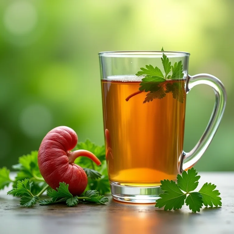 Chá de salsa ao lado de rins saudáveis