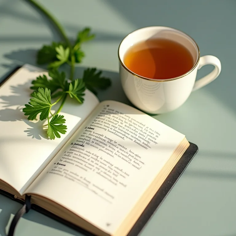 Chá de salsa com anotações sobre digestão em um diário.