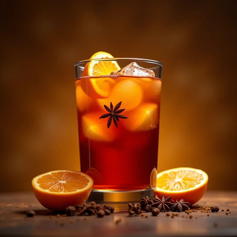 Chá preto gelado com laranja e cravo.