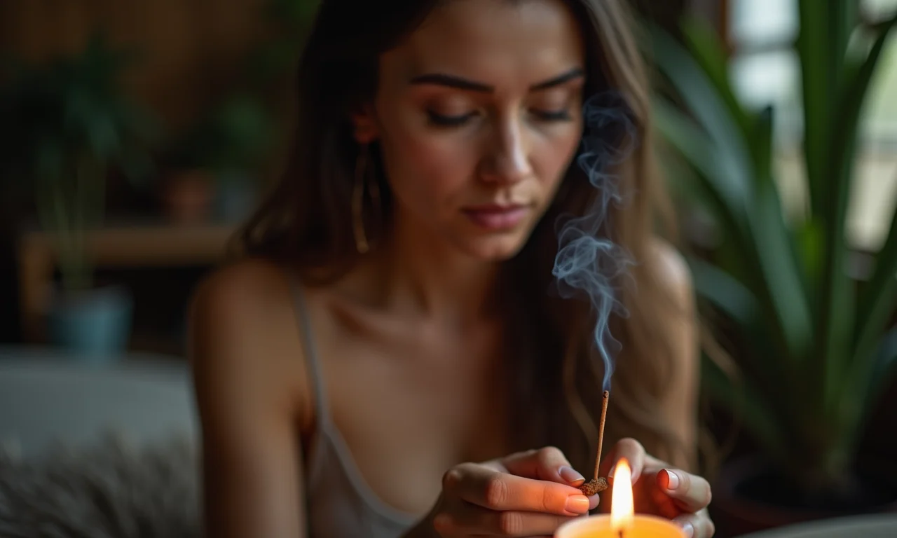 Chama baixa e fraca de incenso, momento de introspecção e reflexão interior.