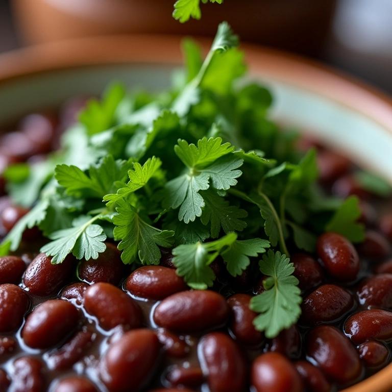 Cheiro-verde fresco finalizando o prato de feijão.