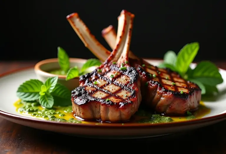 Chops de cordeiro grelhados com molho de menta fresco