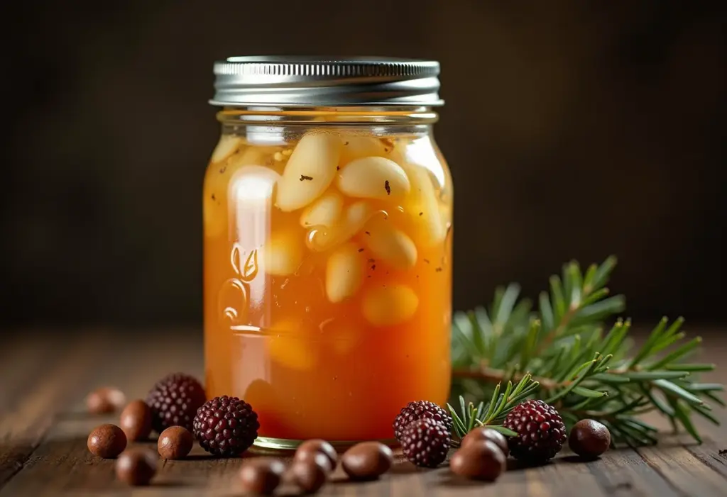 Chucrute caseiro fermentando com zimbro.