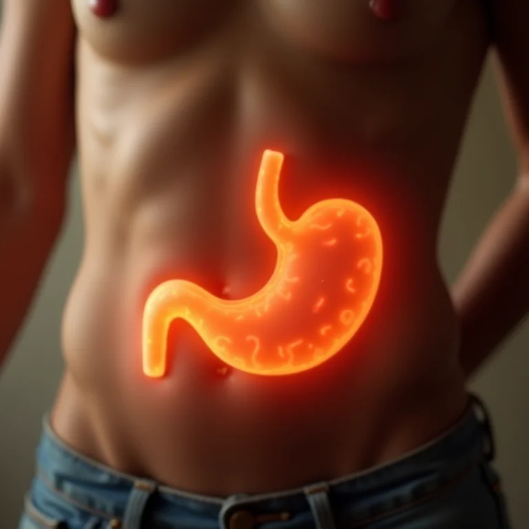 Close-up da região abdominal de uma pessoa, simbolizando o alívio de problemas digestivos com alcaçuz.