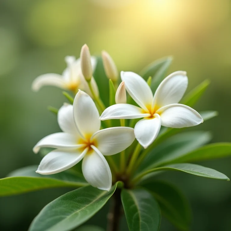 Close-up de flores de jasmim e folhas de chá, destacando suas propriedades calmantes.