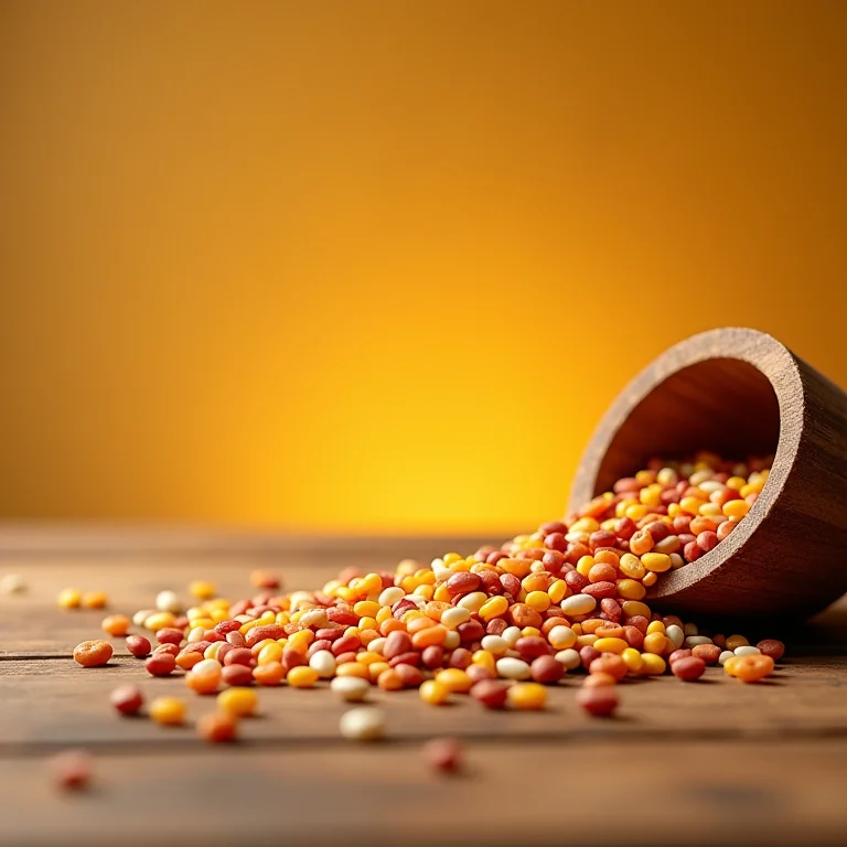 Close-up de grãos integrais coloridos.