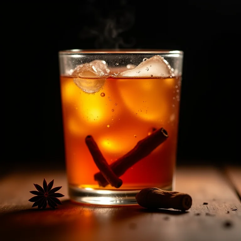 Close-up de um copo de chá gelado com especiarias.