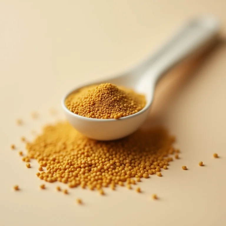Colher medidora com sementes de feno grego, representando a dose ideal.