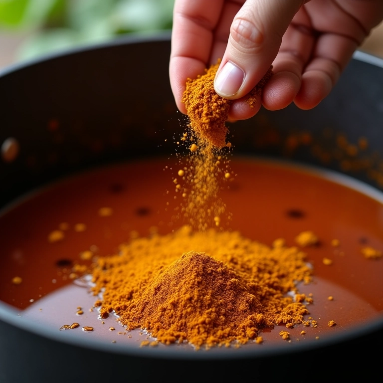 Cominho sendo adicionado ao feijão, um tempero exótico.