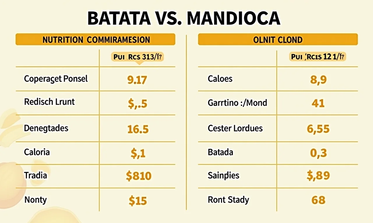 Comparação das tabelas nutricionais de batata e mandioca.