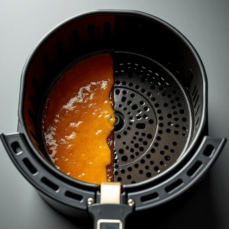 Comparação de cesta de airfryer antes e depois da limpeza.