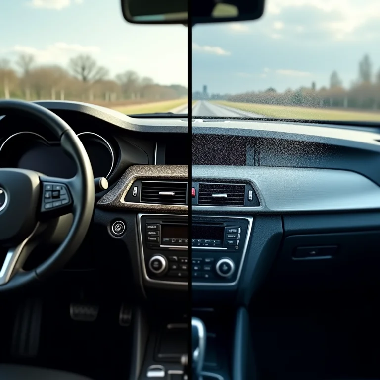 Comparativo: interior do carro antes e depois da limpeza a seco