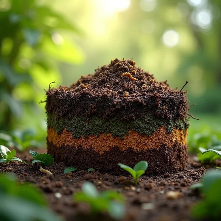 Composteira doméstica em jardim exuberante