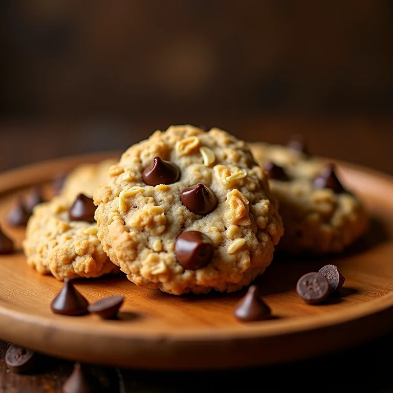 Cookies de aveia e banana com gotas de chocolate derretendo.