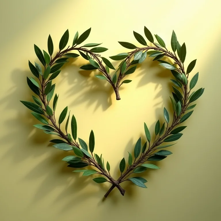 Coração saudável feito de ramos de oliveira, melhora da saúde cardiovascular.