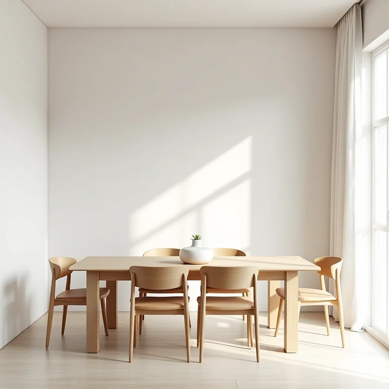 Cores claras em uma sala de jantar pequena, criando uma sensação de amplitude.