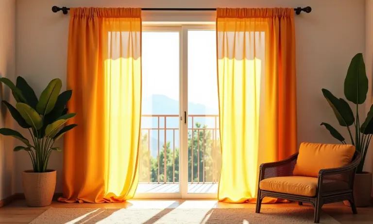 Cortina de varão simples e bonita em sala de estar iluminada.