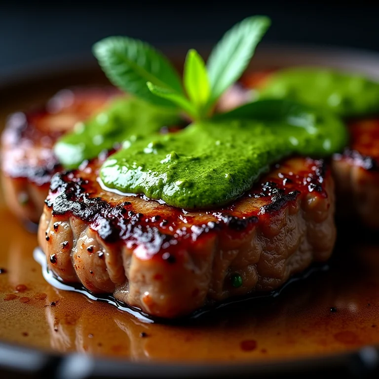 Costeletas de cordeiro grelhadas com molho de menta.