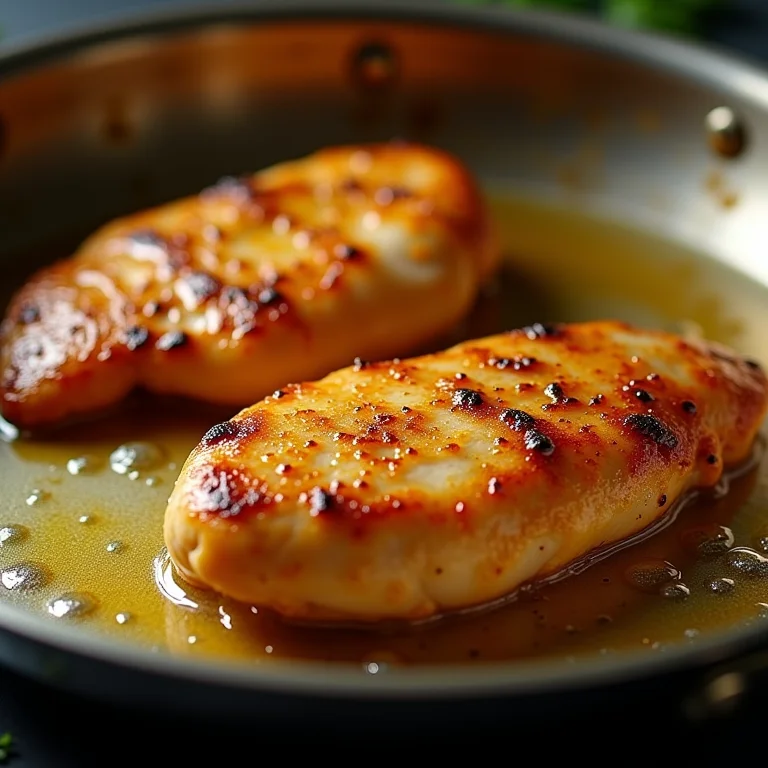 Cozinhando o frango ao estragão na frigideira