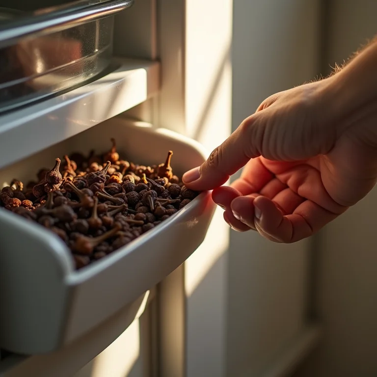 Cravos-da-índia perto de uma geladeira.