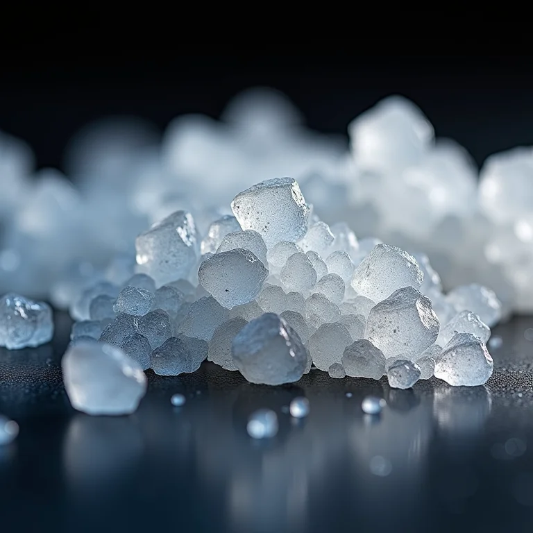 Cristais de glutamato monossódico sob microscópio.