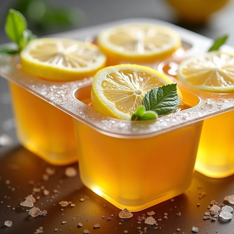 Cubos de chá mate com limão congelados, prontos para uso.