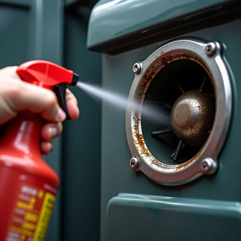 Desengraxante sendo aplicado em componente de exaustor para remover gordura