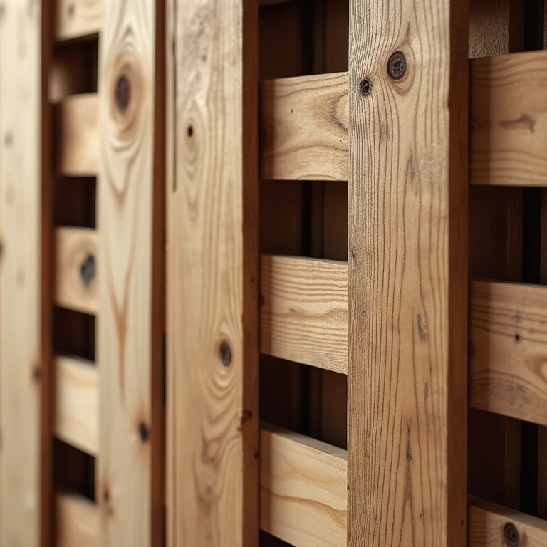 Detalhe da textura de pallets de madeira reciclados em decoração.