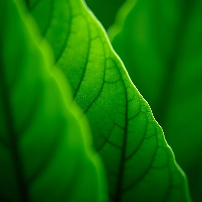 Detalhe das folhas verdes e vibrantes do nirá.