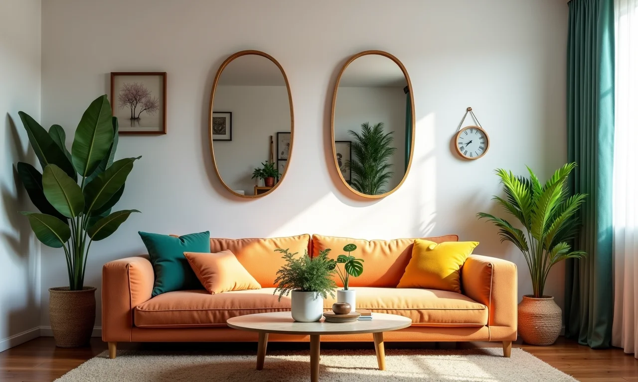 Diferentes posicionamentos de espelhos em sala pequena.