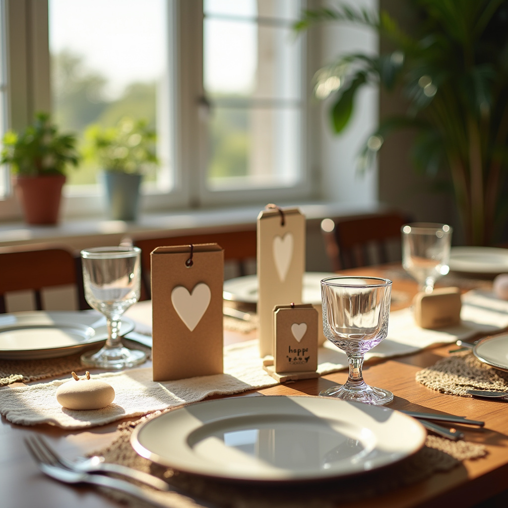 DIY table decorations, handmade, personalized, natural light, 8K, lifestyle photography, sharp Enfeites de mesa DIY charmosos e personalizados.