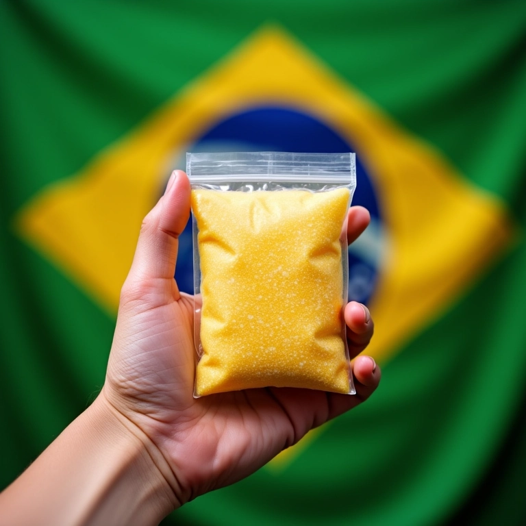 Embalagem de flor de sal com as cores do Brasil.