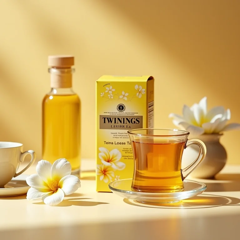 Embalagem elegante do chá de jasmim Twinings, sinônimo de qualidade e sabor.