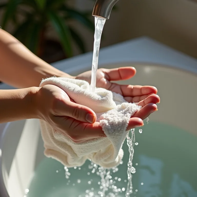 Enxaguando tecido manchado com água fria