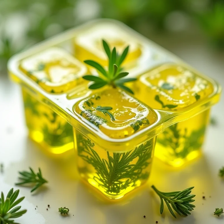 Ervas de Provence congeladas em azeite em formas de gelo.