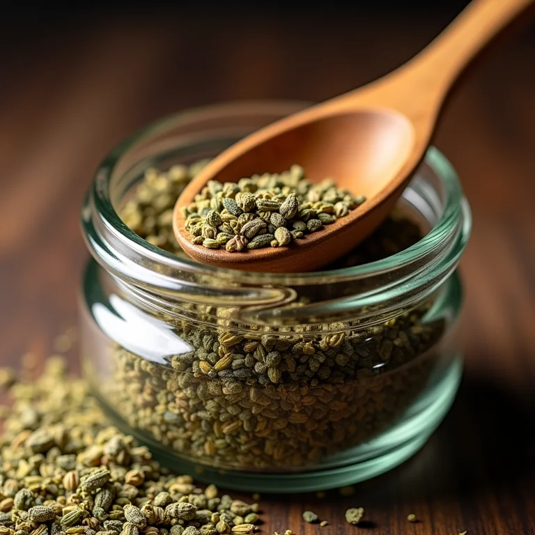 Ervas de Provence secas em um pote de vidro