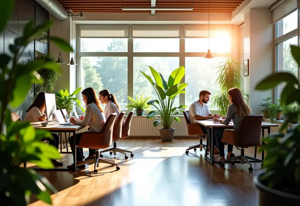 Espaços de escritório modernos com plantas que aumentam a produtividade e o bem-estar dos funcionários.