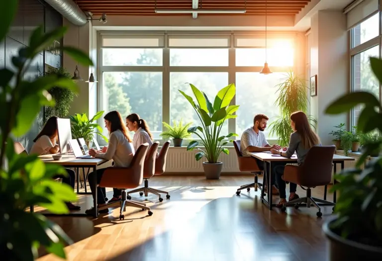 Espaços de escritório modernos com plantas que aumentam a produtividade e o bem-estar dos funcionários.