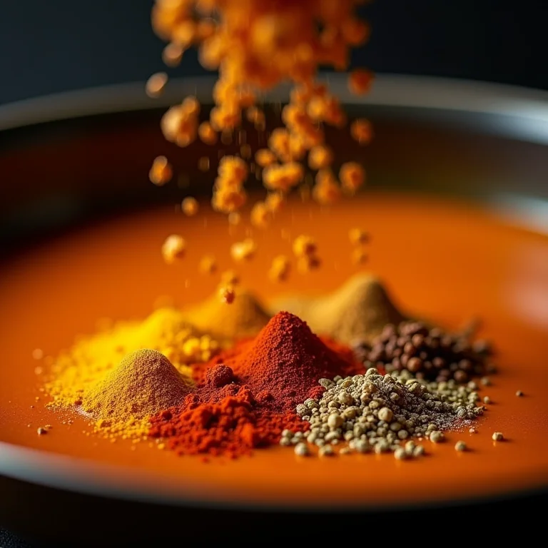 Especiarias sendo adicionadas a uma caldeirada de peixe.